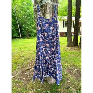 Romantic Tiered MAXI DRESS The Pyramid Collection 3X Blue Floral Festival NEW